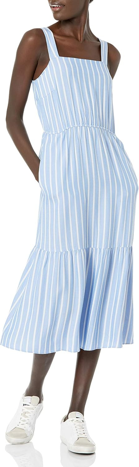 Amazon Essentials Women's Fluid Twill Tiered Fit and Flare Dress | Amazon (US)