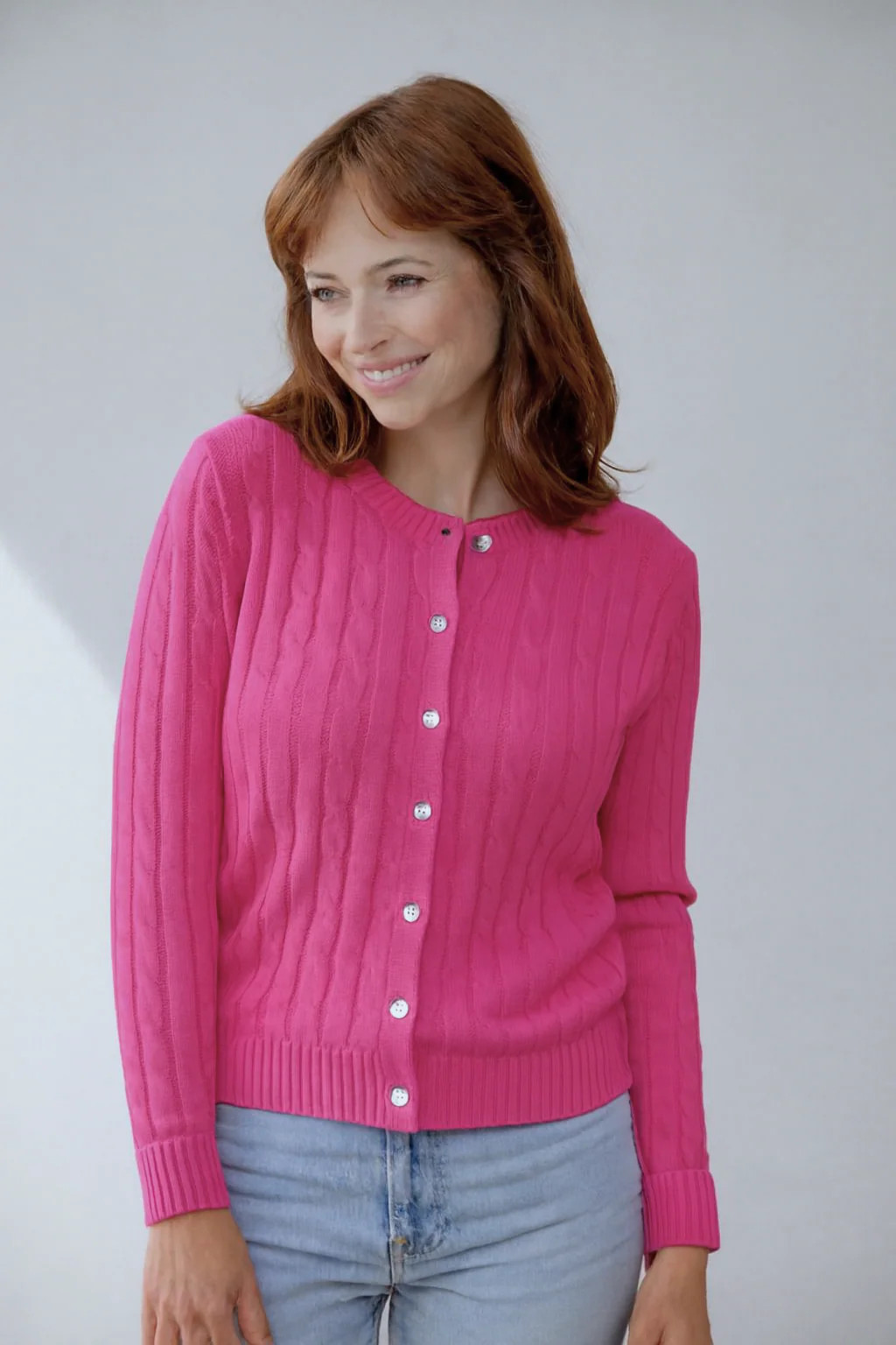 Pink Cable Knit Cotton Cardigan | Pearls & Camo