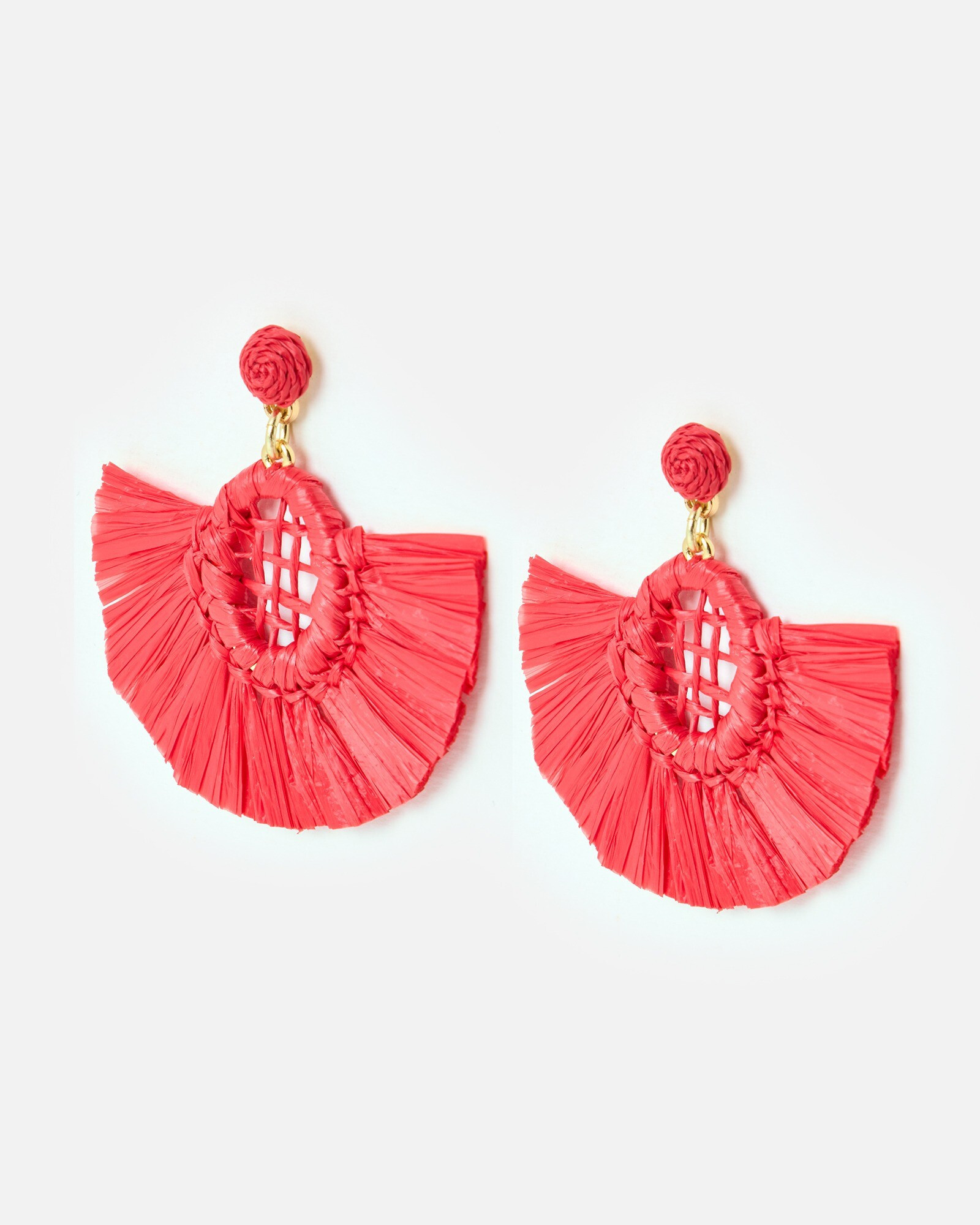 Farley Red Raffia Semi-Circle Statement Earrings | Oliver Bonas (Global)