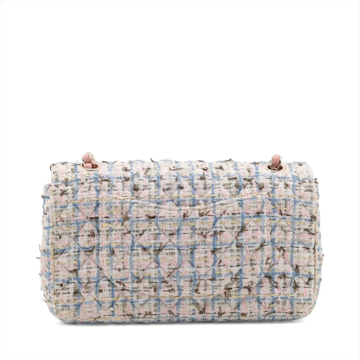 Chanel Matelasse Tweed Double Flap Double Chain Bag pink x blue Gold Metal Fitti | eBay US
