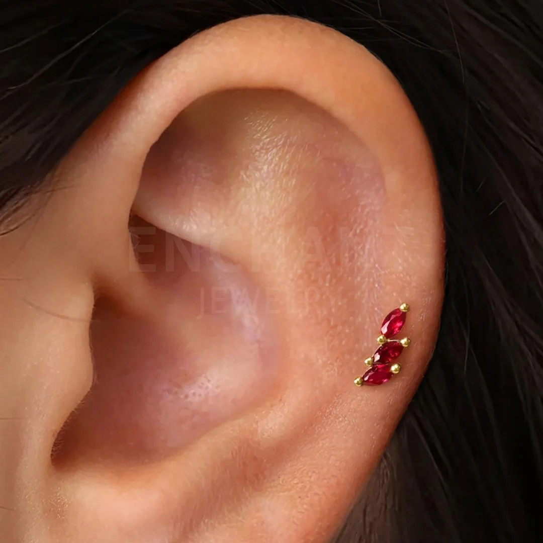 Ruby Leaf Climber Labret: 18K Gold Helix Earring Stud | Etsy (US)