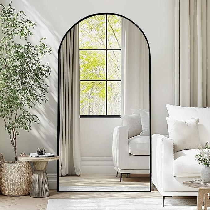 Beauty4U 76" x 34" Large Arched Full Length Mirror with Stand, Black Wall Mounting Full Body Temp... | Amazon (US)
