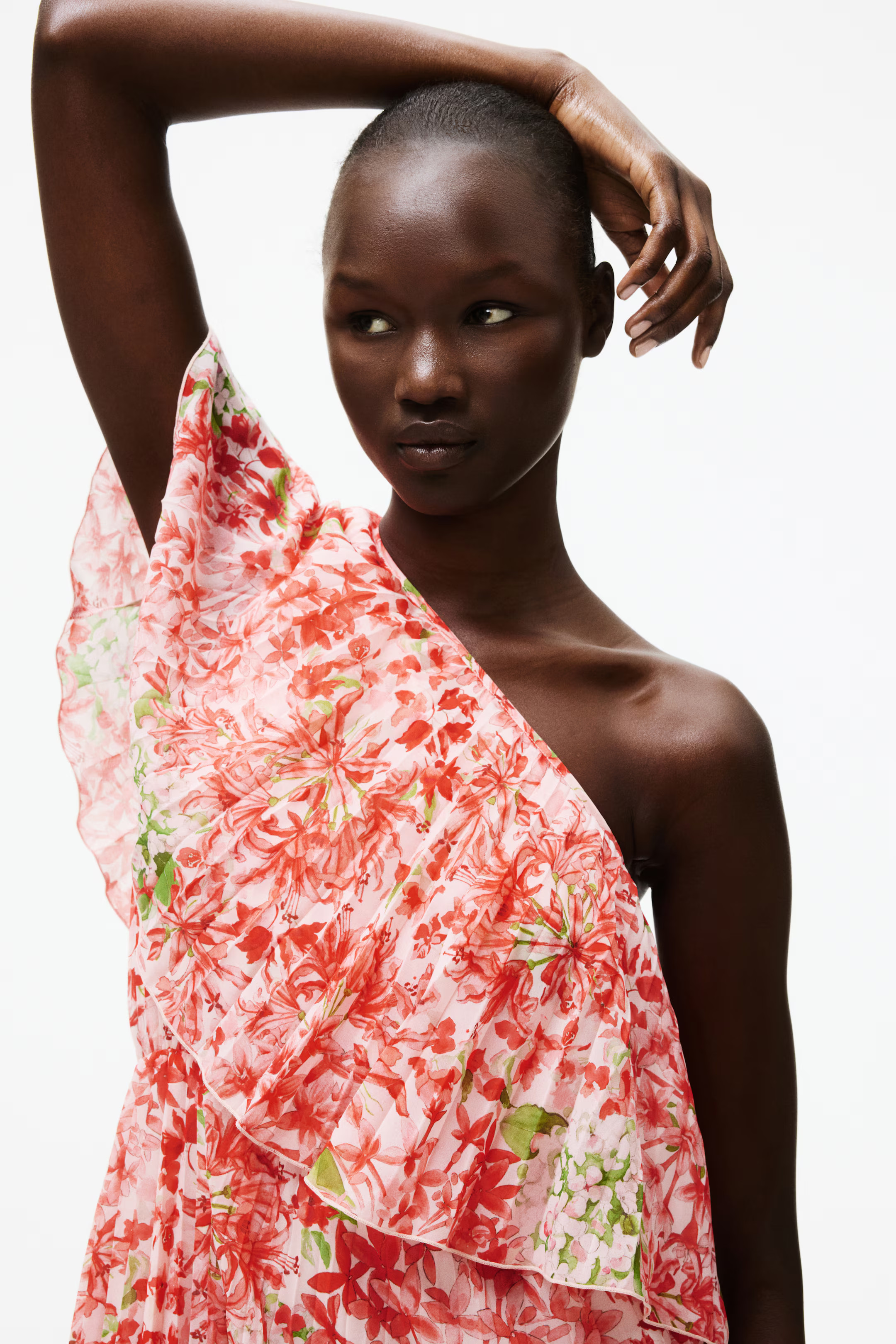 Pleated One-Shoulder Dress - Light pink/floral - Ladies | H&M US | H&M (US + CA)