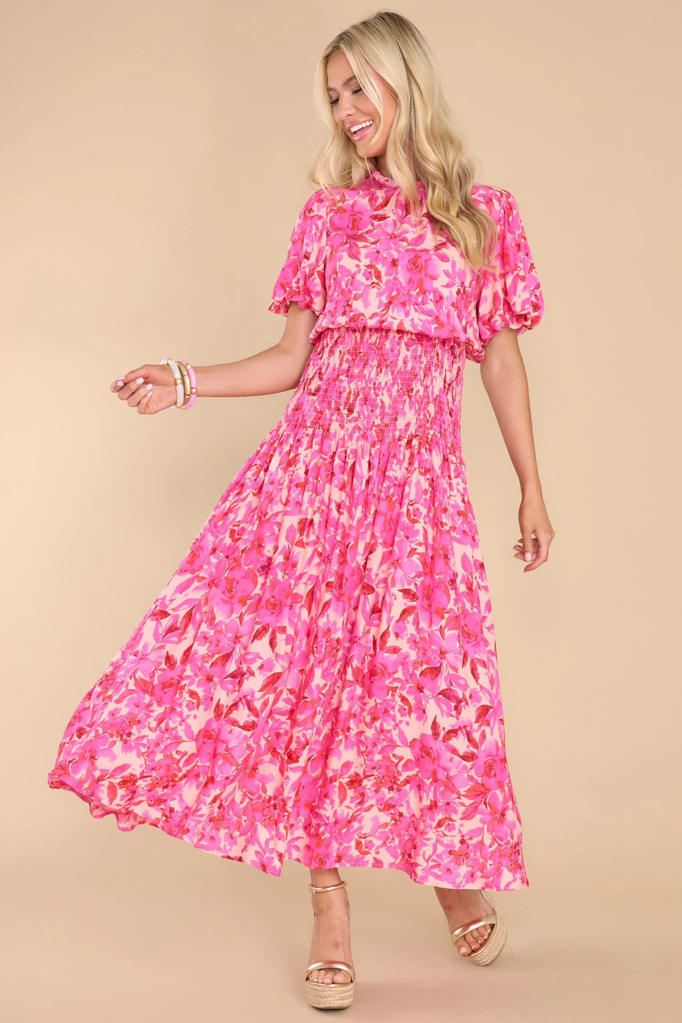 Take Me Traveling Fuchsia Floral Print Maxi Dress | Red Dress 