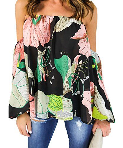 Shele Womens Off Shoulder Floral Print Summer Casual Fashion Blouse Tops | Amazon (US)