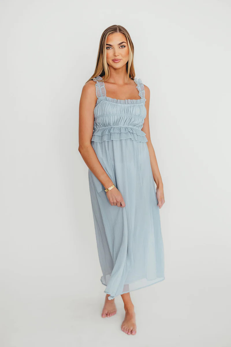 Demi Ruffle Midi Dress in Blue | Worth Collective