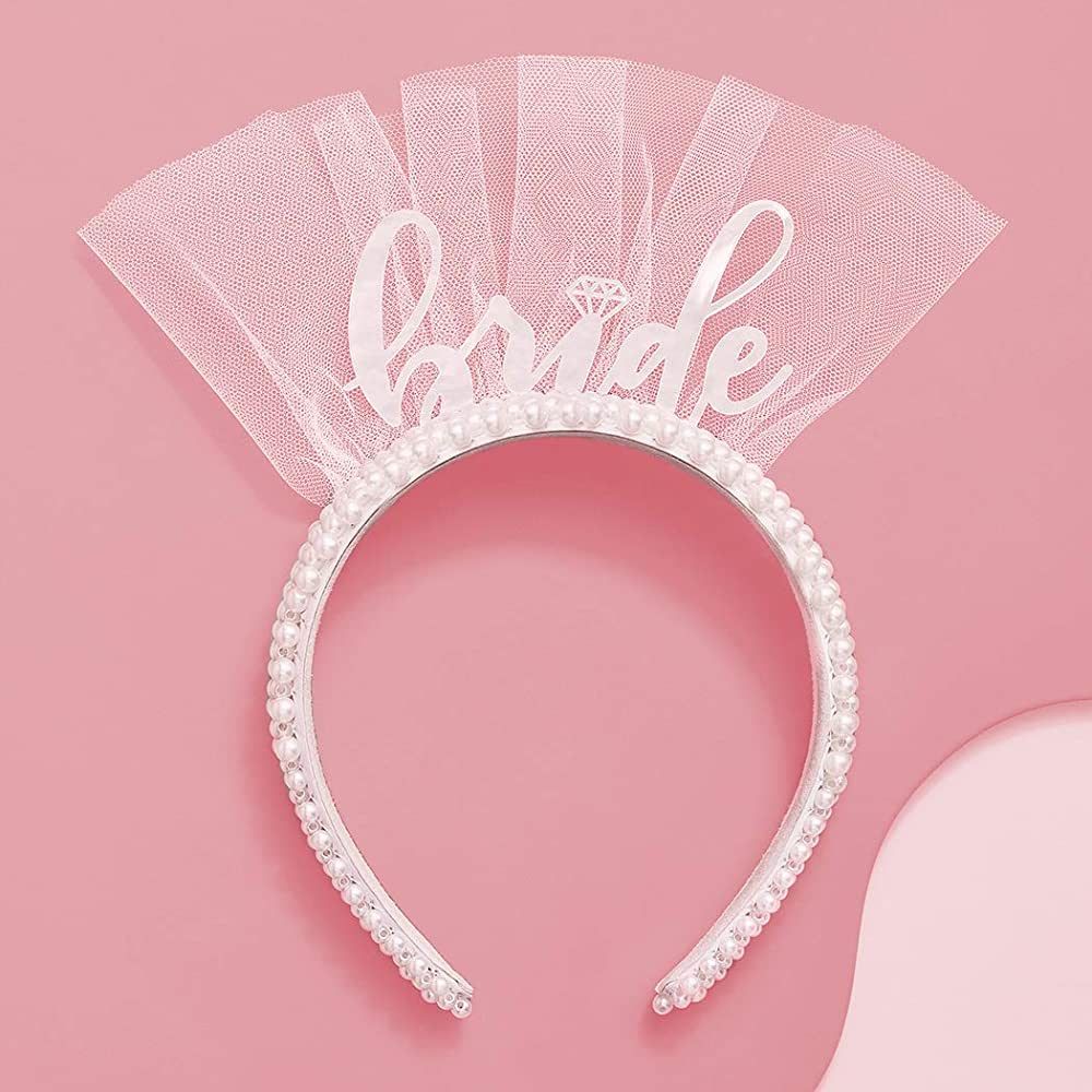 xo, Fetti Bachelorette Party Decorations Pearl Bride Headband | White Headpiece Bridal Shower Gif... | Amazon (US)