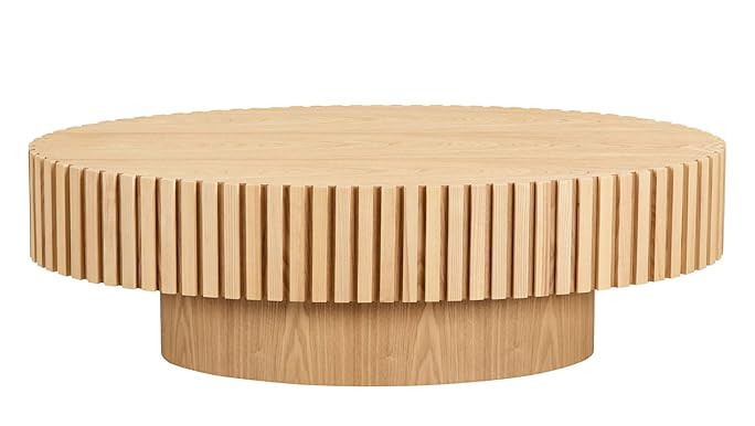 Oval Drum Coffee Table Handcrafted Relief Sturdy Pedestal Wooden Olive-Shaped Tea Table for Livin... | Amazon (US)