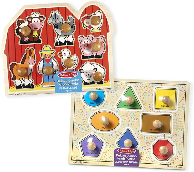 Melissa & Doug Jumbo Knob Wooden Puzzles - Shapes and Farm Animals | Amazon (US)