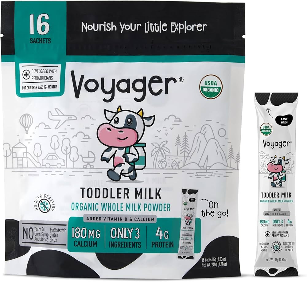 Voyager Toddler Milk On The Go, USDA Organic Shelf Stable Whole Milk Powder, Great for Travel, No... | Amazon (US)