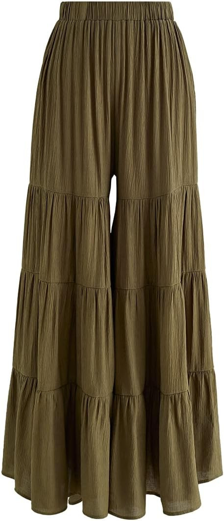 CHICWISH Women's Comfy Casual Wide-Leg Flare Bell Bottom Pants | Amazon (US)