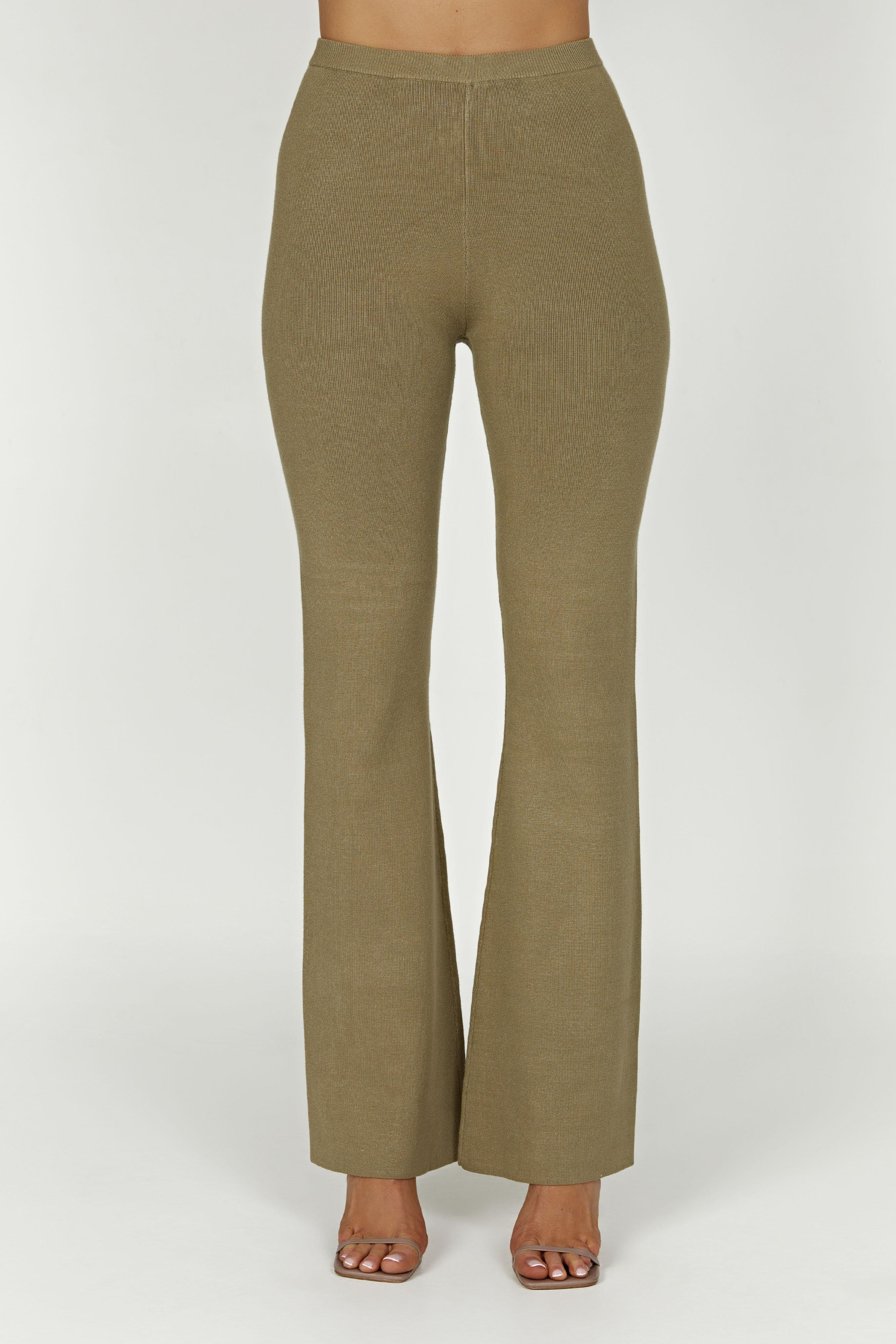 Rosetta Flare Knit Pants - Olive | MESHKI US
