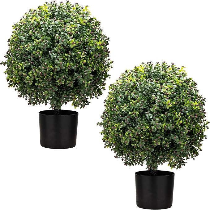 ECOLVANT Two 20''T Artificial Boxwood Topiary Ball Tree UV Resistant Potted Plants Artificial Flo... | Amazon (US)