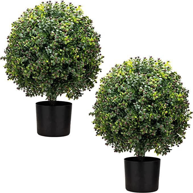 ECOLVANT Two 20''T Artificial Boxwood Topiary Ball Tree UV Resistant Potted Plants Artificial Flo... | Amazon (US)