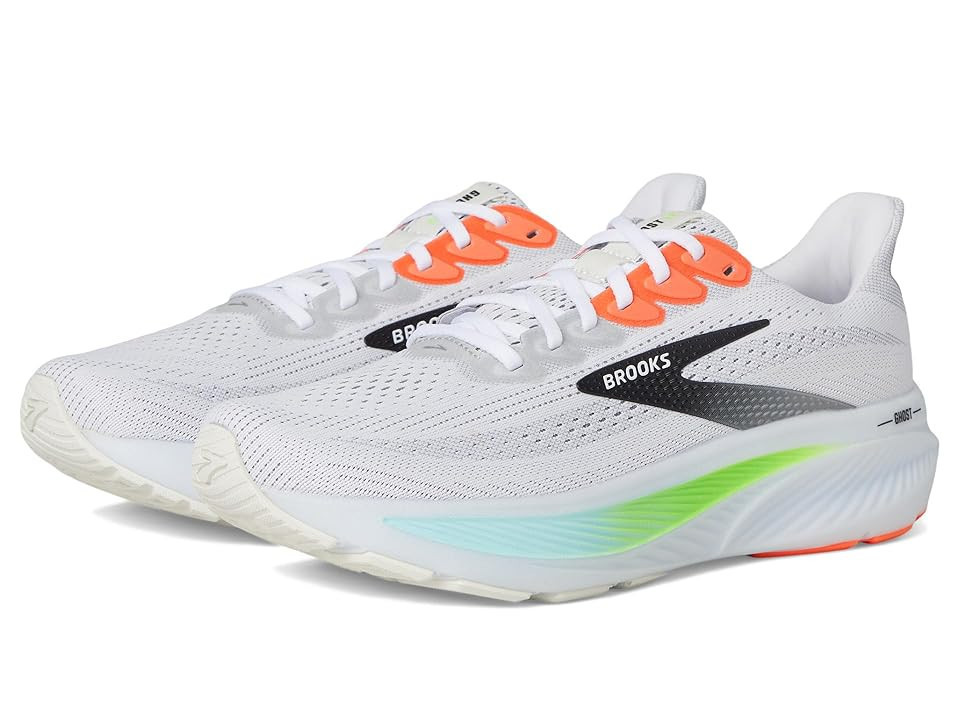 Brooks Ghost 17 Men's Running Shoes White/Pink Clay/Gecko: 13 D - Medium | Zappos.com