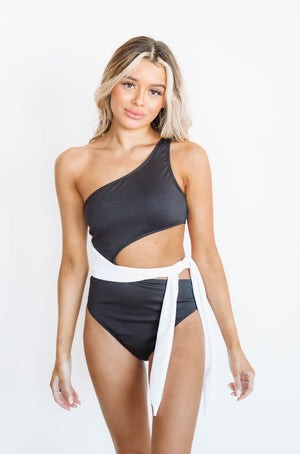 Summer Love One Piece Women's Swimsuit - Black and White | Hazel and Olive