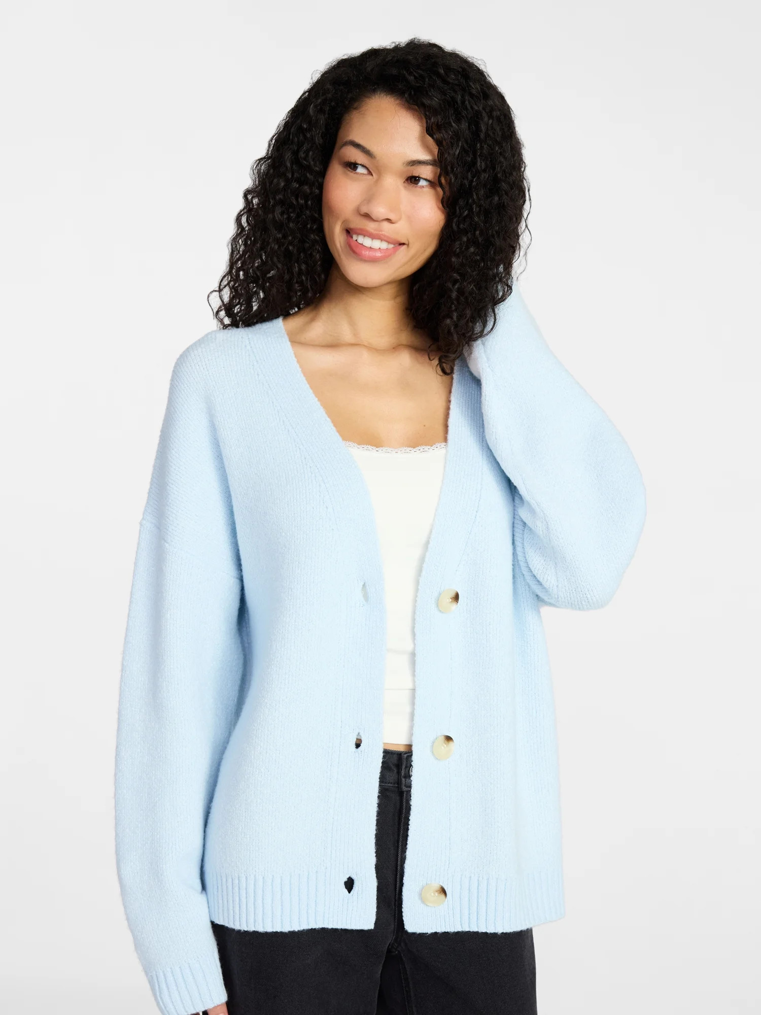 No Boundaries Button-Front Grandpa Cardigan, Women's XXS-XXL | Walmart (US)