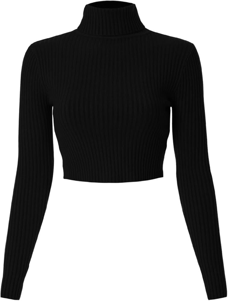 MixMatchy Women's Casual Turtleneck Long Sleeve Ribbed Sweaters Cropped Slim Fitted Knit Top | Amazon (US)