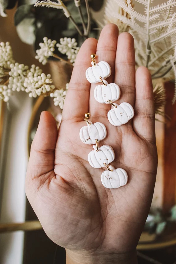 White Gold Pumpkin Dangles  White Earrrings  Fall Earrings | Etsy | Etsy (US)