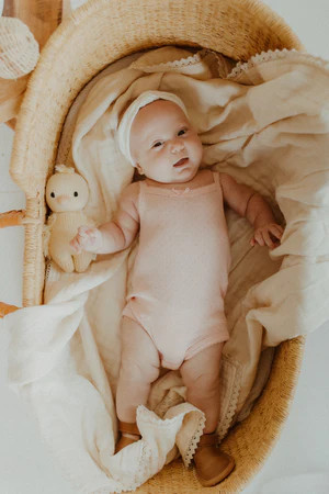 Pink Bow Pointelle Tank Bodysuit | Mebie Baby