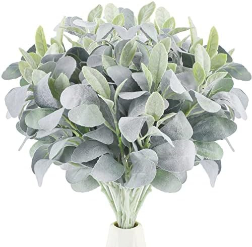 15 Pcs Artificial Flocked Lambs Ear Greenery Stem Faux Lamb's Ear Branches Picks Rustic Wedding Cent | Amazon (US)