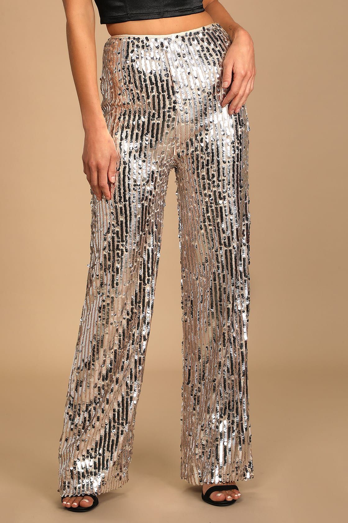 You Better Work Silver Multi Sequin Wide-Leg Pants | Lulus (US)