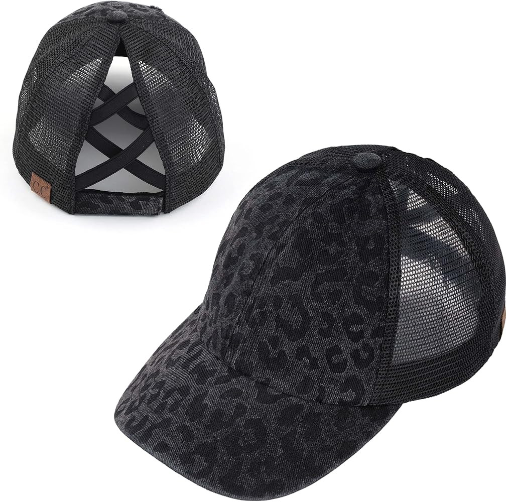 Funky Junque Criss Cross Hat Womens Baseball Cap Distressed Ponytail Messy Bun Trucker Ponycap | Amazon (US)