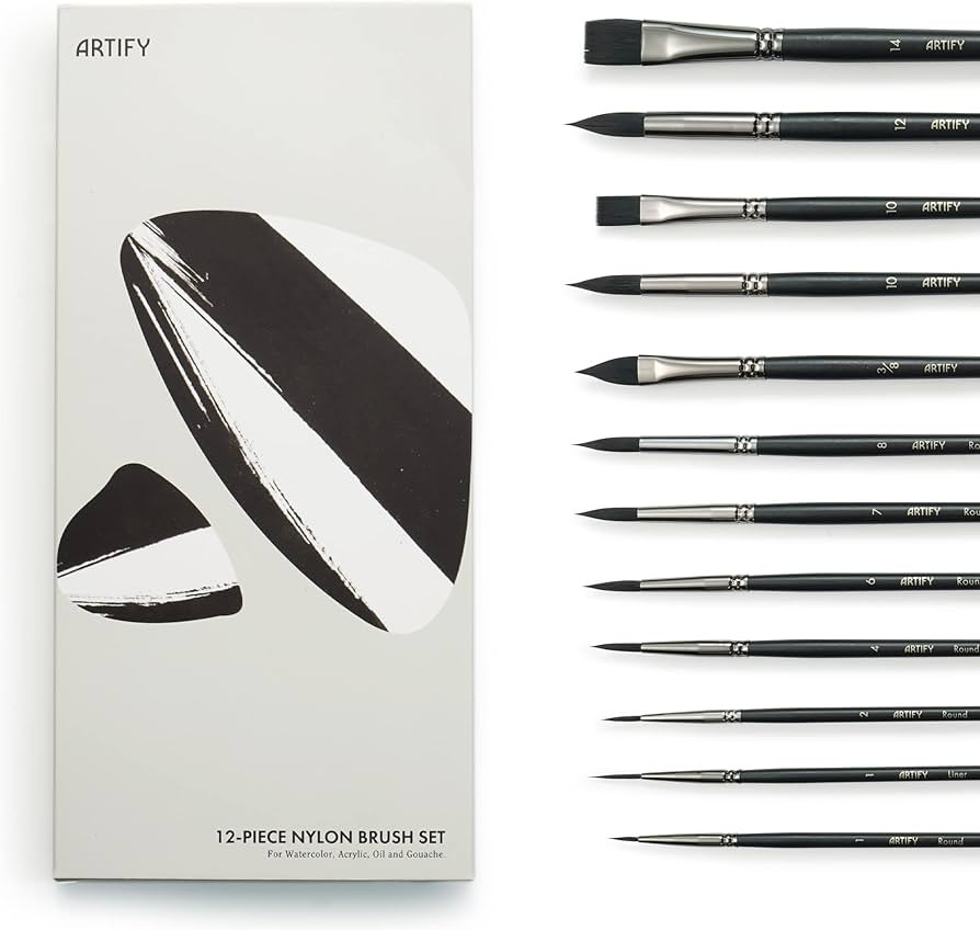ARTIFY 12 PCS Watercolor Brushes Set, Synthetic Paint Brushes for Watercolor Painting, Acrylic, G... | Amazon (US)