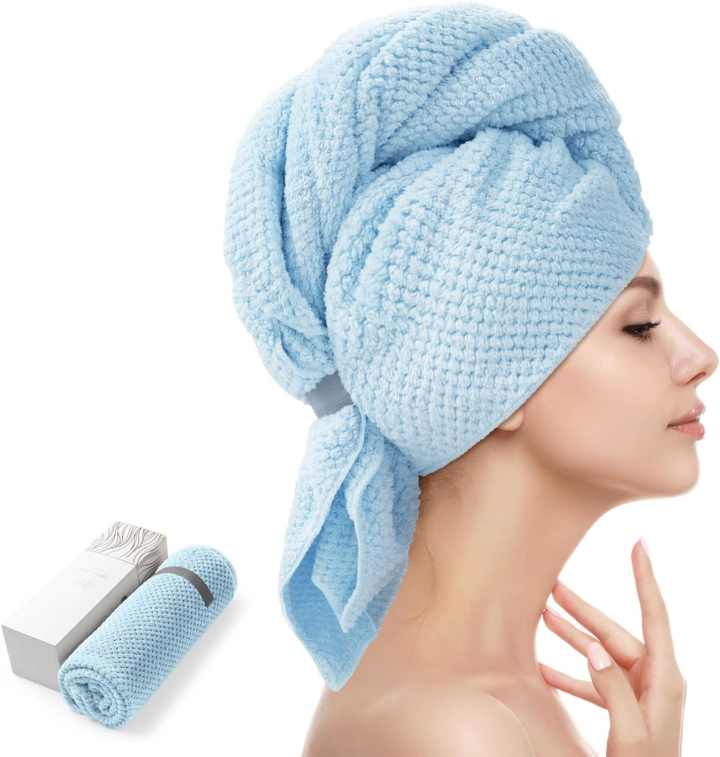 YFONG Large Microfiber Hair Towel Wrap for Women, Soft Hair Drying Towel with Elastic Band, Fast ... | Amazon (US)