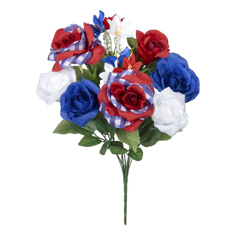 18-inch Artificial Silk Red, White & Blue Mixed Roses Summer Bush, for Indoor Use, by Mainstays | Walmart (US)