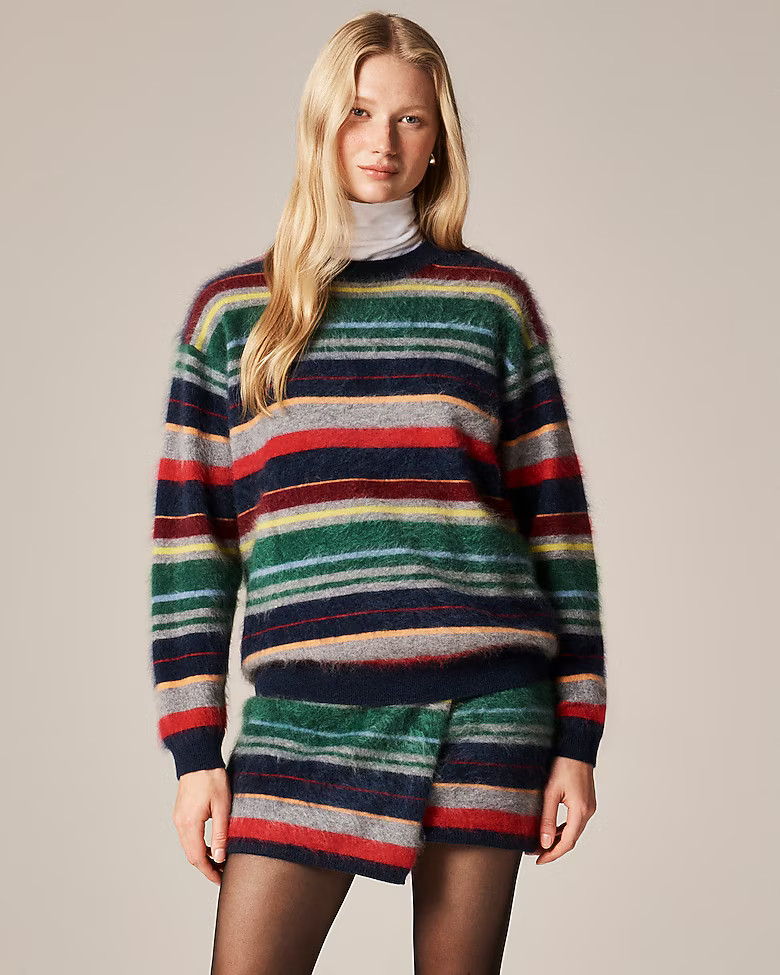 Brushed cashmere relaxed crewneck sweater in vintage stripe | J. Crew US
