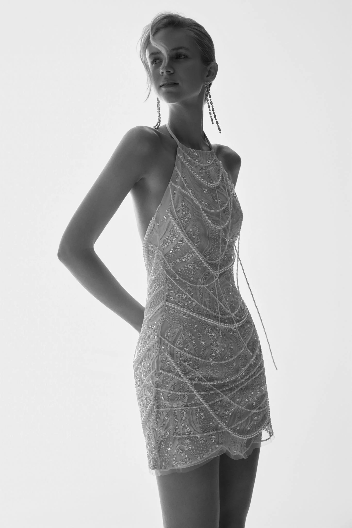 Pearl Halter Mini Dress - White | MESHKI US