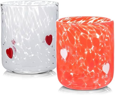GVKGVK 2 Pcs Valentines Day Icon Juice Glasses, 14 oz Heart Themed Cute Glass Cups, Handblown Ste... | Amazon (US)