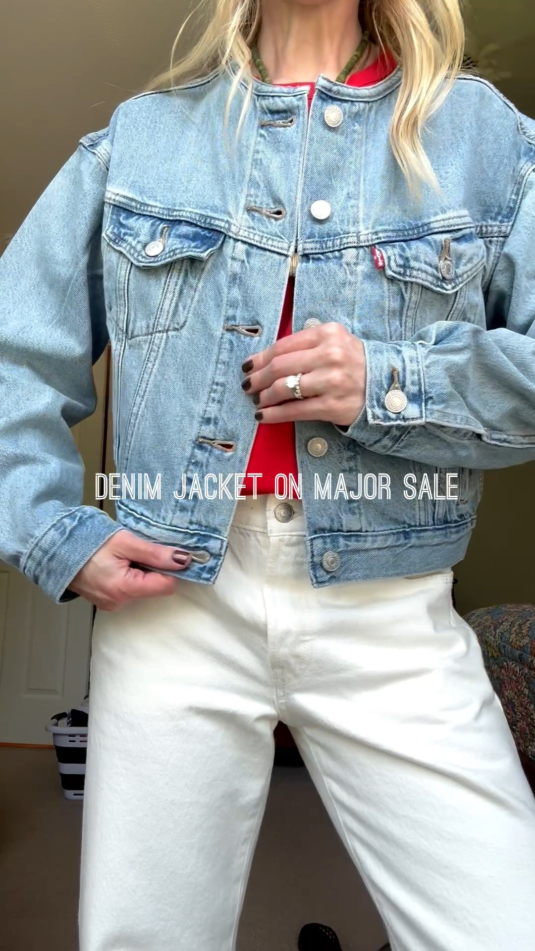 Denim jacket from @levi on major sale - cropped collarless styles are trending for summer and fall (wear with your favorite scarves!)

#LTKSaleAlert #LTKSeasonal #LTKOver40