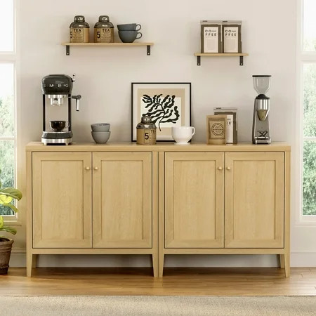 EYYTHUNG Sideboard Buffet Cabinet Set of 2 with Adjustable Shelves, Farmhouse Credenza Versatile Storage Cabinet Accent Furniture, Natural Oak | Walmart (US)