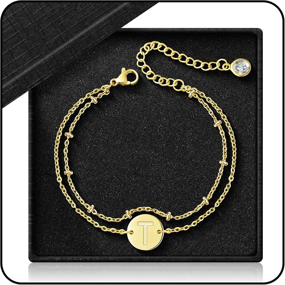 18K Dainty Gold Plated Stackable Bracelets for Women, Gold Initial Bracelets, Personalized Gift f... | Amazon (US)