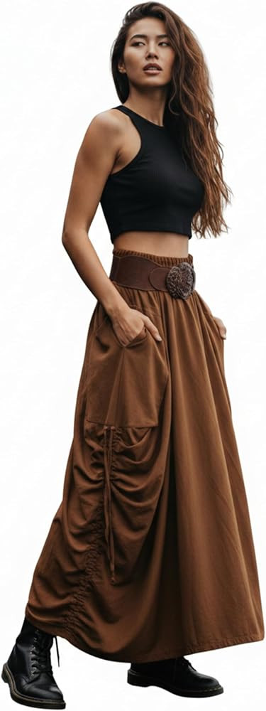 Thaluta Women's Maxi Boho Skirt with Pockets Bohemian Organic Cotton Hippie Gypsy | Amazon (US)