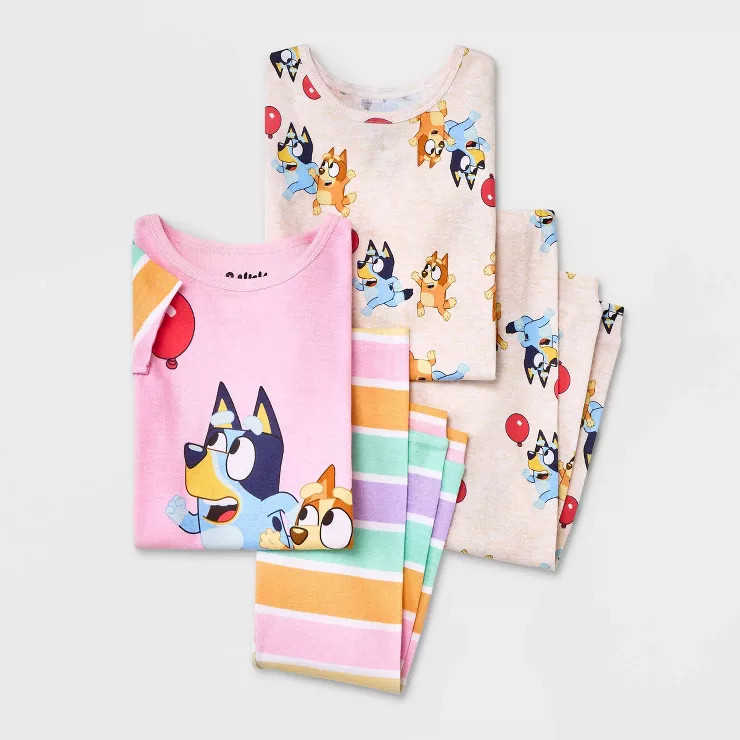 Toddler Girls' 4pc Bluey 'Rainbow Chasing the Balloon' Snug Fit Top and Pants Pajama Set - Pink | Target