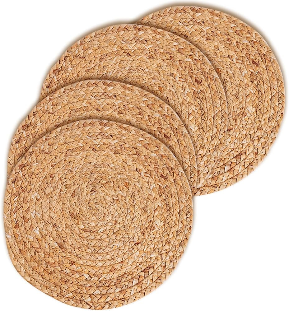 Woven Placemats - Natural Wicker Placemat Set of 4 - Round Place Mats Crafted with Braided Water ... | Amazon (US)