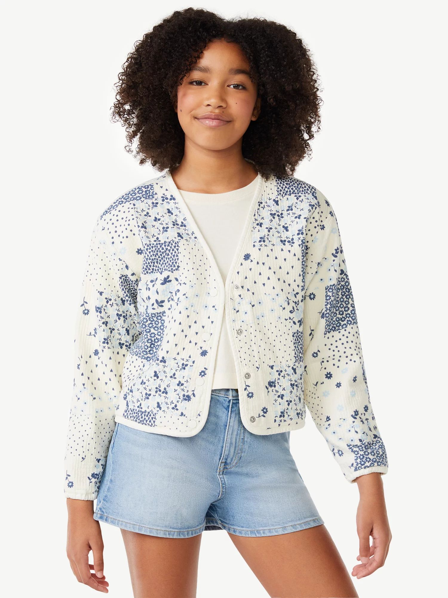 Free Assembly Girls Quilted Woven Print Cardigan, Sizes 4-18 | Walmart (US)