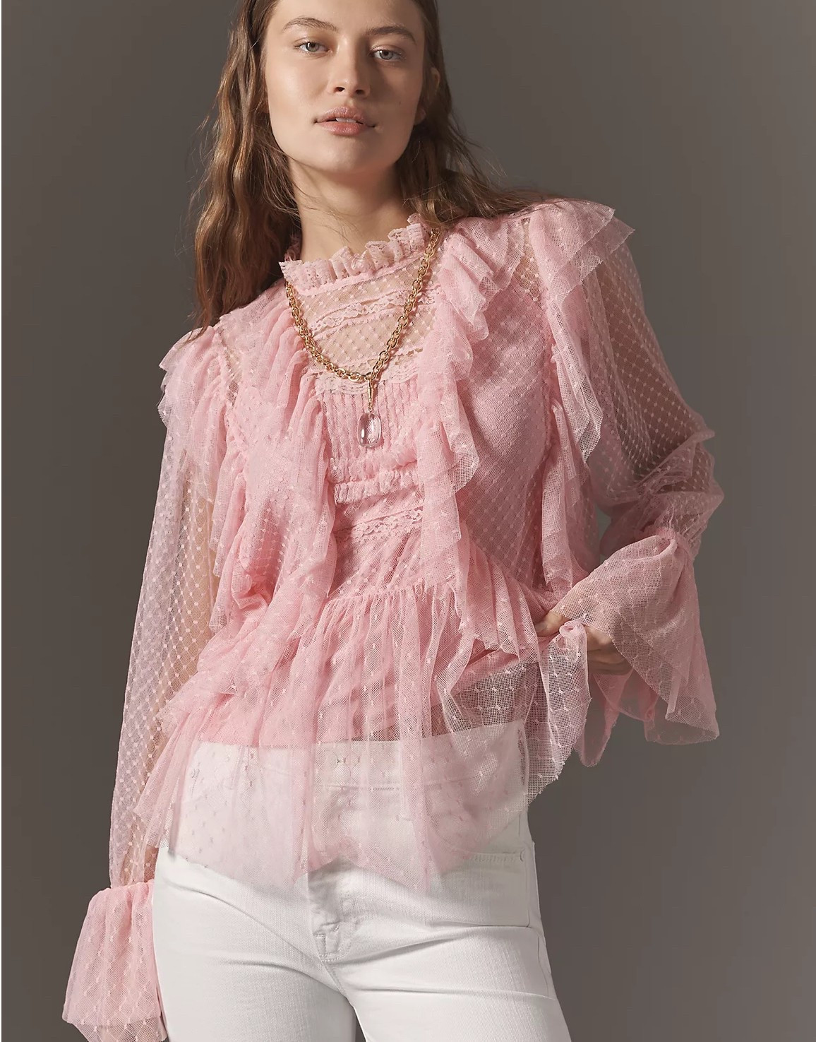 By Anthropologie Long-Sleeve Ruffle Sheer Blouse

#LTKOver40 #LTKWorkwear
