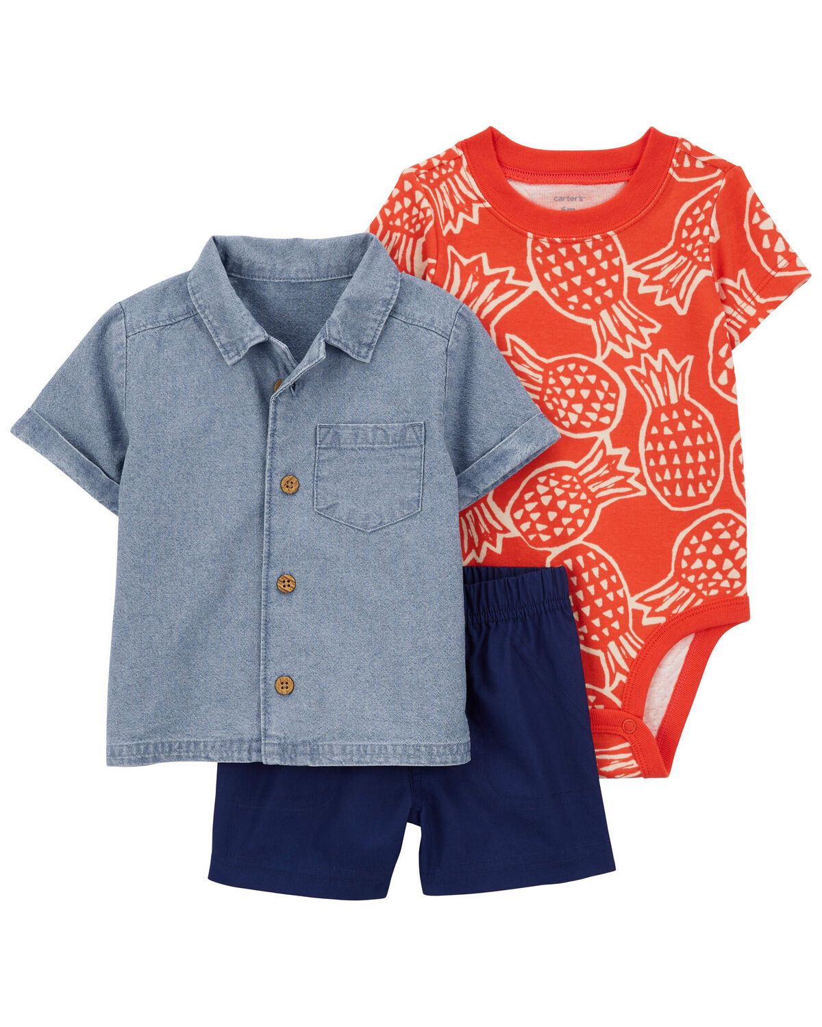 Red/Chambray Baby 3-Piece Pineapple Little Short Set | carters.com | Carter's