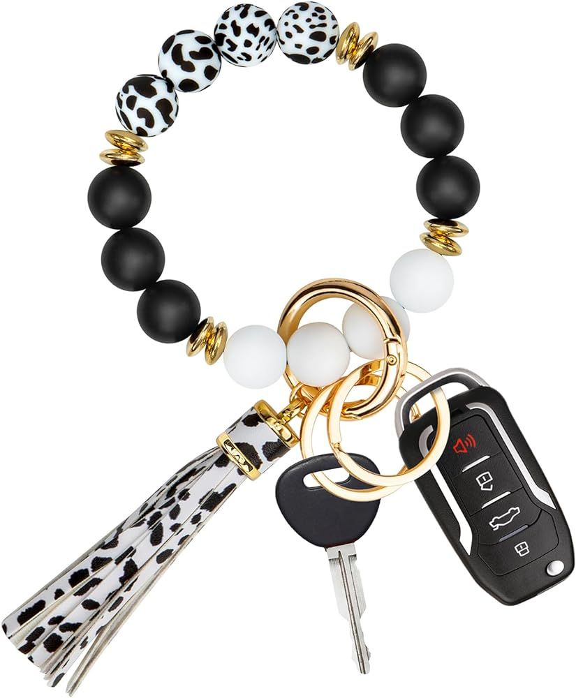 Key Ring Bracelet Car Keychain Holder Wristlet Silicone Beaded Bangle Chains for Women | Amazon (US)