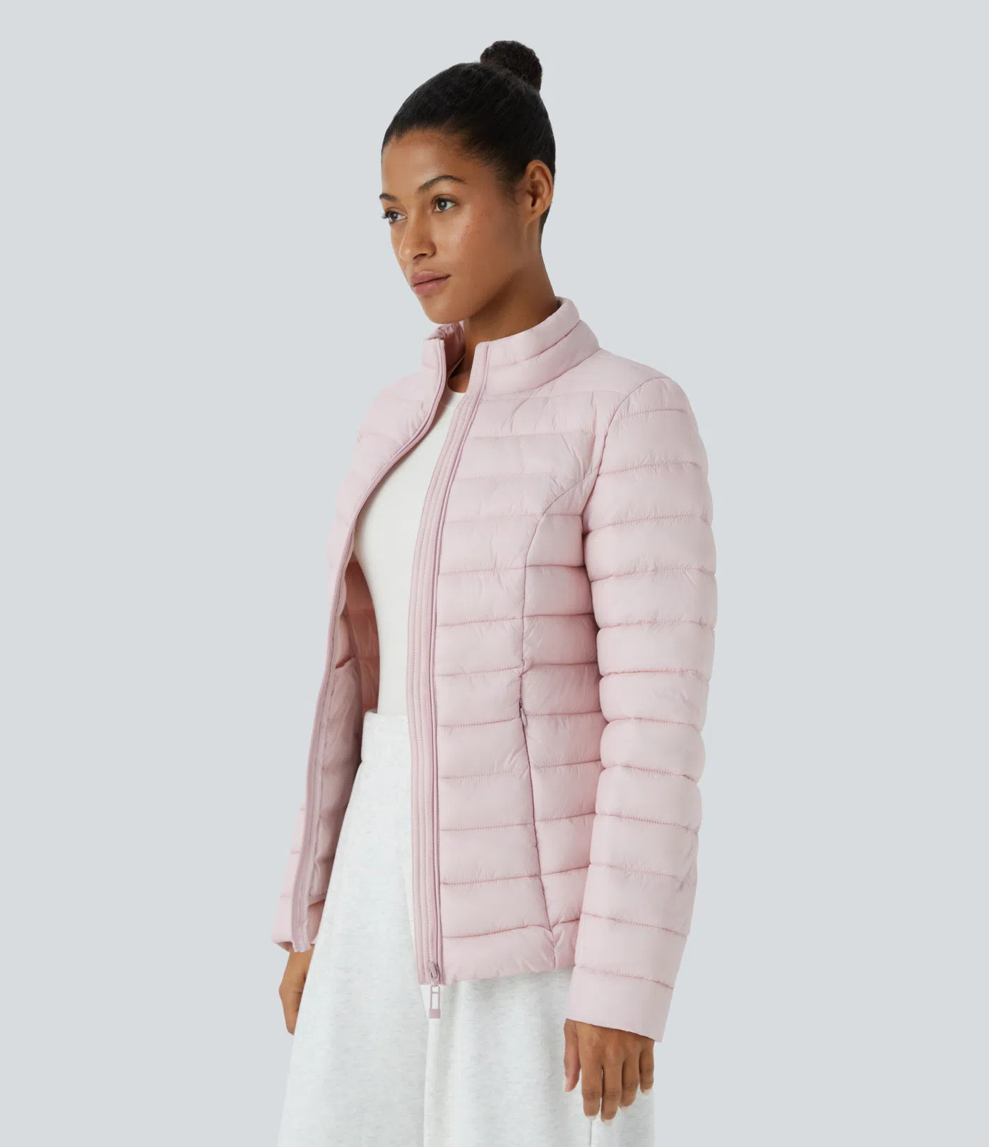 Women’s Water Repellent Stand Collar Long Sleeve Multiple Pockets Zipper Slim Casual Puffer Pad... | HALARA