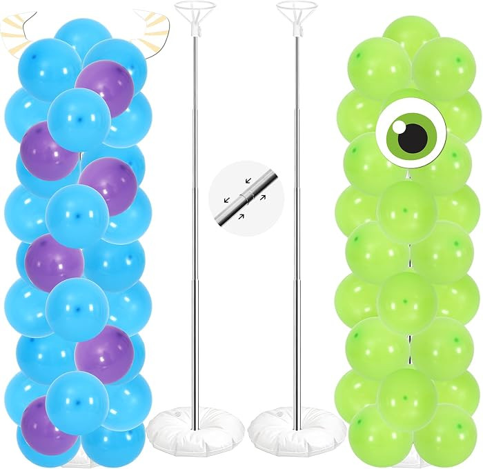 JarThenaAMCS 2 Sets Cartoon Monster Balloon Column Stand Kit Blue Purple Lime Green Adjustable Ba... | Amazon (US)
