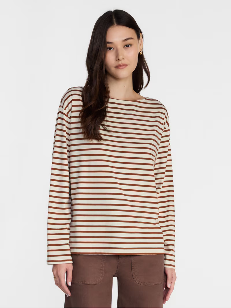 Scenario Women's Stripe Tee with Long Sleeves, Sizes XS-XXXL | Walmart (US)