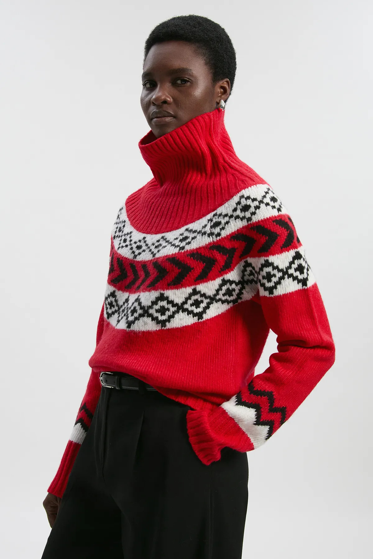 Fairisle Pattern Crew Neck Knit Jumper | Karen Millen UK + IE + DE + NL