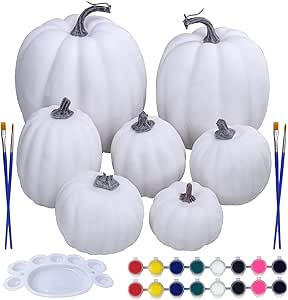 Winlyn 7 Sets DIY Fall Pumpkin Painting Kits Assorted White Foam Pumpkins Craft Pumpkins to Paint... | Amazon (US)