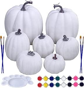 Winlyn 7 Sets DIY Fall Pumpkin Painting Kits Assorted White Foam Pumpkins Craft Pumpkins to Paint... | Amazon (US)