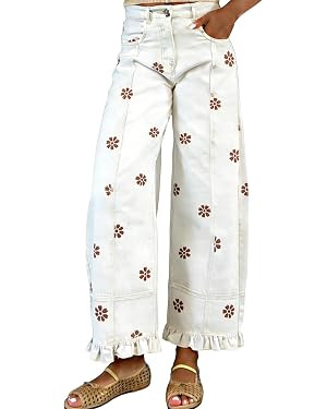 utcoco Barrel Jeans Women 2026 Floral Print Wide Leg Jeans Y2k Patchwork Baggy Boyfriend Denim Pa... | Amazon (US)